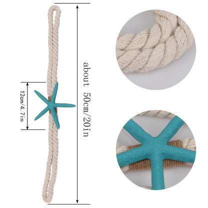 4PCS Starfish Curtain Tiebacks - Hand-Woven Rope Tiebacks for Indoor & Outdoor Decor, Perfect for Coastal Bedroom Curtains & Living Room Window Decor (Sea Blue)
