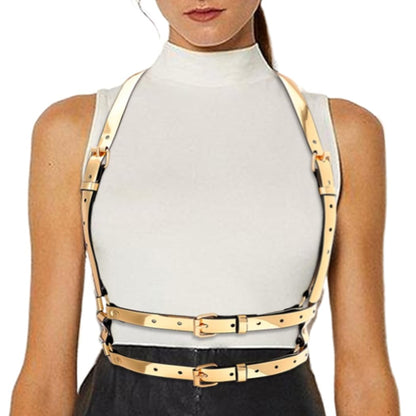 BODIY Women Fashion Harness Belt Gold Mirror Waist Belts Strap Reflective Rave Body Harness Accessory