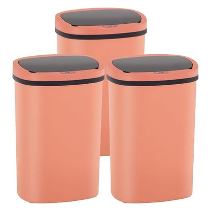 PayLessHere | 13 Gallon Plastic Trash Can | Pink | Automatic Touchless Lid with Motion Sensor | Kitchen Garbage Can with Waterproof Design | for Home, Office, Bathroom | Pack of 3