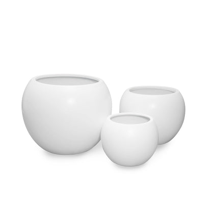DEPLA LANE Marlo Fiberstone Round Planter (8.5" Pot Opening x 12..6" D x 9.8" H) Smooth Finishes, Lightweight, Durable, UV Resistant, Modern Minimalist Home Decor, Indoor Outdoor Plant Pot (S, White)