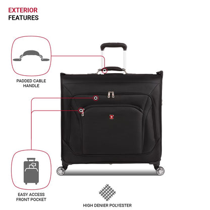 SwissGear 7895 Premium Garment Bag with Spinner Wheels, Amazon Exclusive, Bonus Hanging Feature, 24-Inch Luggage - Black