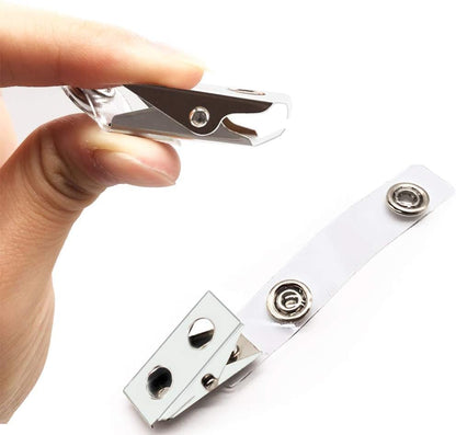 50Pcs Premium Metal Badge Clips with Clear PVC Straps for ID Cards, Badge Holders, Name Tags, Work Badges