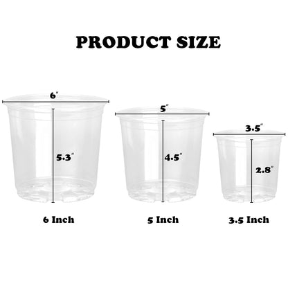 RAOOKIF 6/5/3.5 Inch Clear Nursery Pots with Drainage, 24 Pack Clear Nursery Pots for Plants, Flexible Plastic Garden Flower Pot