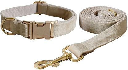Love Dream Velvet Dog Collar and Leash Set, Soft & Comfy Adjustable Dog Leash and Collar with Heavy Duty Metal Buckle for Small Medium Large Dogs Training & Walking (Small, Skin Color)