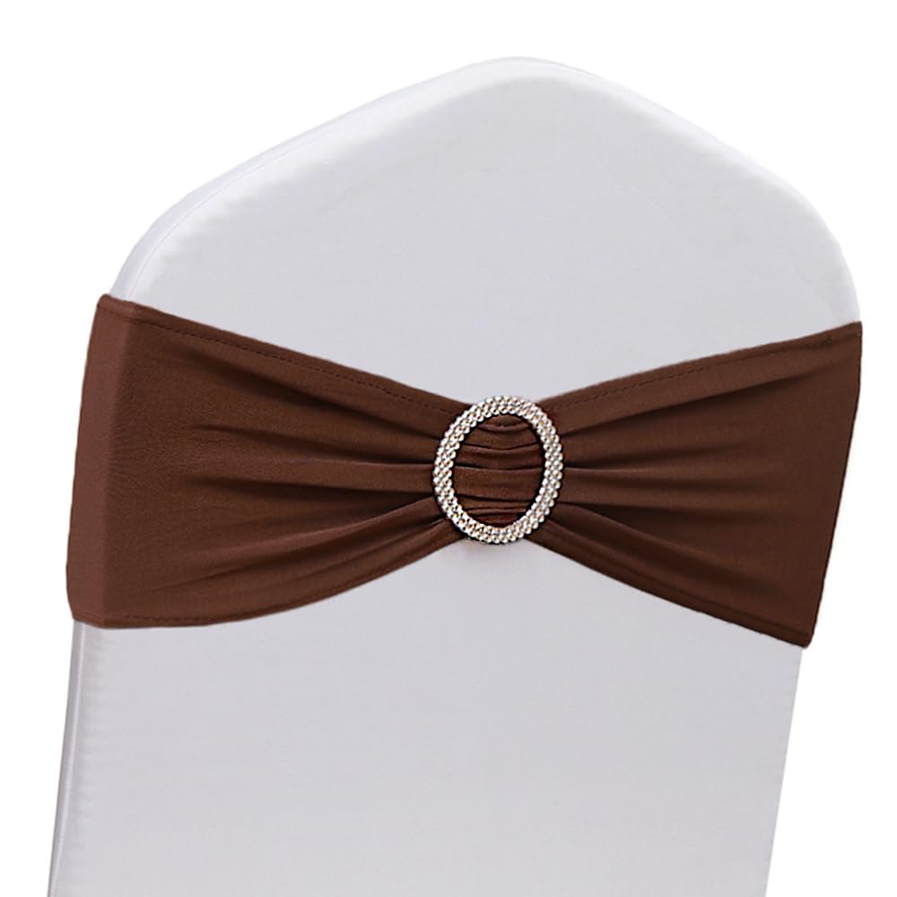 JFDYDM Brown Chair Sashes 50 Pack, Spandex Brown Chair Bows Bands with Buckle Slider for Folding Chairs Wedding Party Birthday Decor, Chair Ties