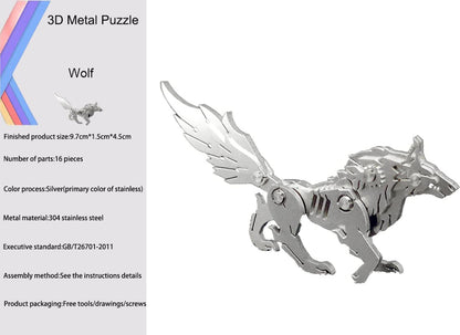 3D Metal Model Kits, Mechanical Wolf 3D Metal Puzzle,Steel Animal Series DIY Brain Teasers Simple 3D Puzzles Home Decor Art Craft Gifts Toys for Adult