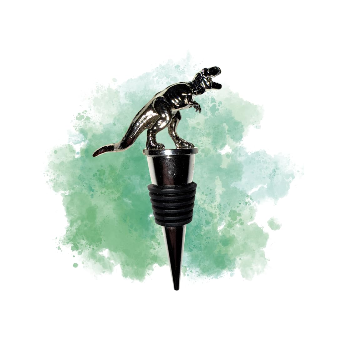T-Rex Prehistoric Bottle Stopper Sculpture, Tyrannosaurus Rex Chrome Finished Metal Barware Accessory, Dinosaur Gift Adult, Novelty Wine sealer Jurassic Park Gifts for Dino Collectors & Enthusiasts