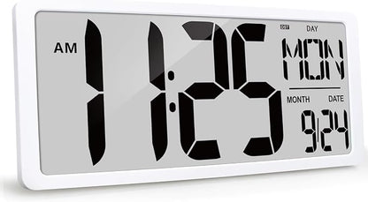 18.5" Extra Large Atomic Clock with Backlight Digital Wall Clock Battery Operated with Charging Function Jumbo LCD Display Clock Time/Calendar/Temperature for Wall Bedroom Classroom