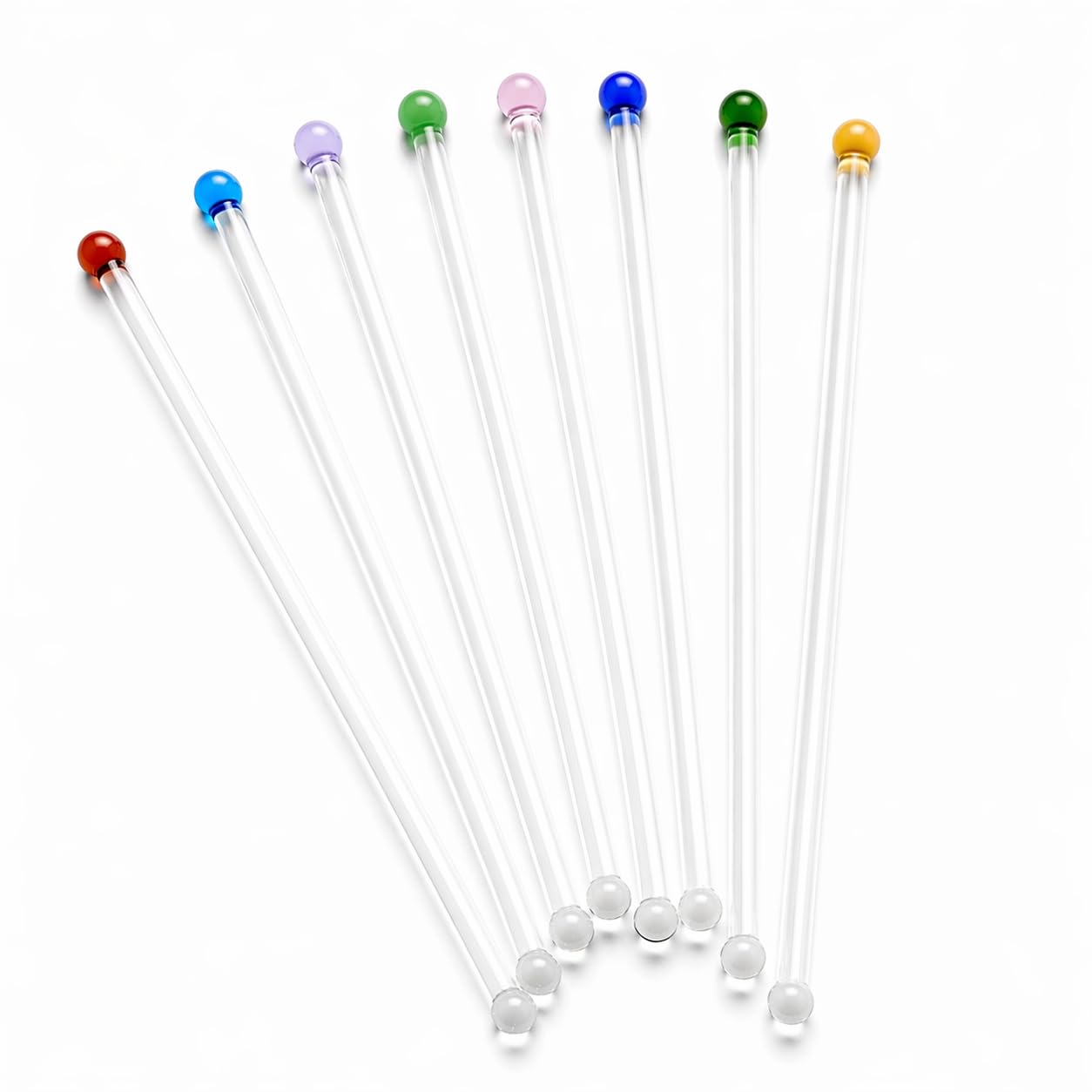 GET FRESH Glass Cocktail Stirrers Set – 8pcs Reusable Long Coloured Borosilicate Glass Swizzle Sticks for Cocktails and Drinks