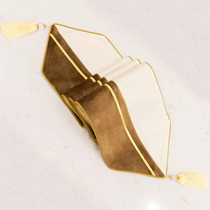 Avigers Modern Luxury Table Runner with Tassels, Chestnut & White Geometric Table Runner for Dining Room, Coffee Table & Entryway Decor, Elegant Decorative Table Scarf 12 x 108 Inch