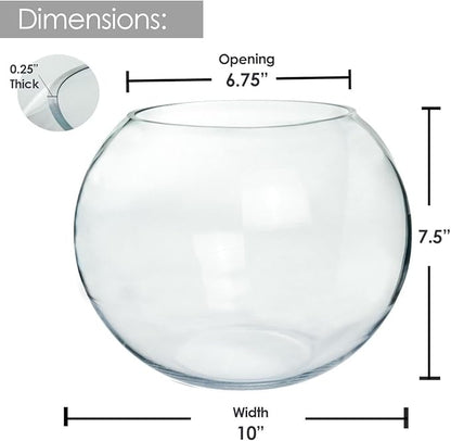 Glass Bubble Vase, 8" Height x 10" Width Glass Fish Bowl, Bubble Bowl for Terrarium, Flower Centerpiece