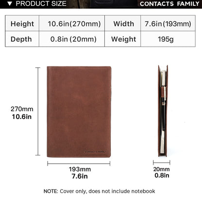 Hiram B5 Leather Notebook Cover, B5 Genuine Leather Journal Cover Diary Cover, 7.6in x 10.6 in Writing Notebook Cover,Handbook Cover, Planner Cover Leather
