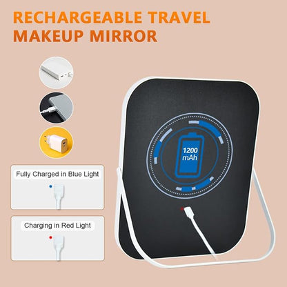 YEKKOPT Rechargeable Vanity Mirror with Lights,8x10 Inch 3 Color Lighting Portable Makeup Mirror with Touch Screen Adjustable LED Lights,Desk Mirror for Travel, Home