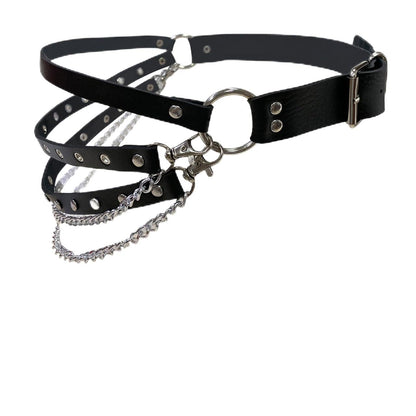 Eigso Punk Leather Belt for Women Men Plus Size Goth Chain Studded Leash for Woman Man Party Rave Accessory for Woman Man