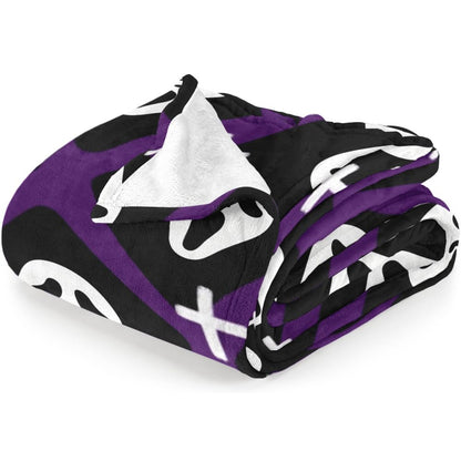 Halloween Spooky Face Blanket, Purple and Black, Soft Ghost Throw for Travel, Office, Home (60" x 50")