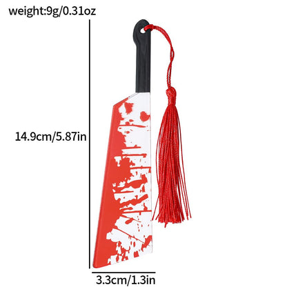 Horror Novelty Bookmark Set - 6 Creepy Tool Shapes with Blood Stain Design, Gothic Book Accessories for Halloween Gifts, Macabre Metal Page Holders with Red Tassels (6Pcs Tools of Terror)