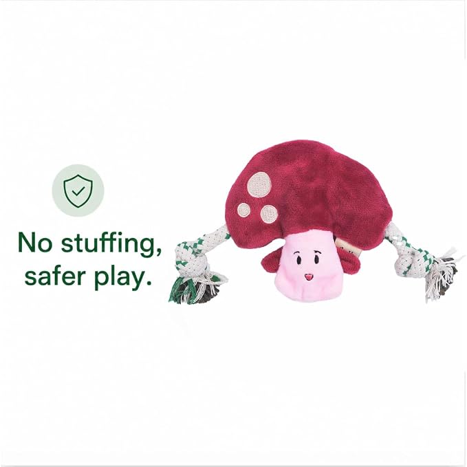 Green Sheep Puppy Plush Dog Toy, No Stuffing Squeaky Toy with Recycled Cotton Rope for Teething, Comfort and Gentle Play, Small Dogs and Puppies, Mushroom
