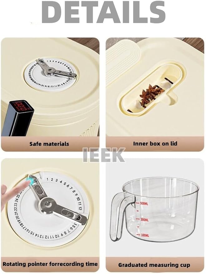 IEEK 25 Lbs Rice Dispenser, Large Cereal Dry Food Storage Containers with Measuring Cup and Lid,Moisture Proof Airtight Food Dispenser Bucket for Rice,Corn,Coffee Bean,Grain,Soybean and Oatmeal,White