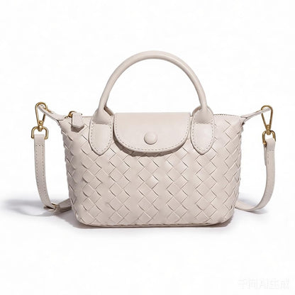 Small Vegan Leather Crossbody Bags For Women, Mini Woven Dumpling Handbag, Cute Top Handle Shoulder Purse For Travel Dating (Off White)