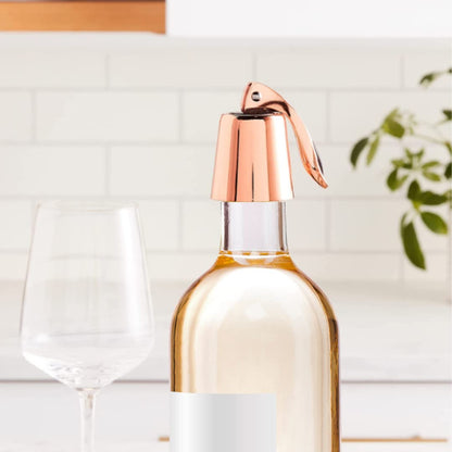 OGGI Bottle Stopper Set of 2 - Copper Plated Wine Topper Set - Stylish Wine Saver Stoppers with Airtight Wine Sealer Levers, Copper Plated
