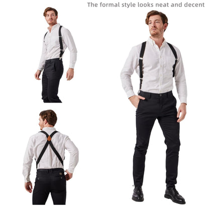 LazarsSpace 2 Clips Men's Suspenders X-Back Clip-On Elastic Braces for Formal and Casual Wear (Black)