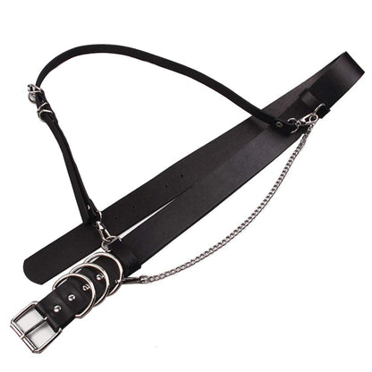 Fashion Black Faux leather Harness Waist Body Belt Punk Chest Belt with Chains for Women Girls Ladies