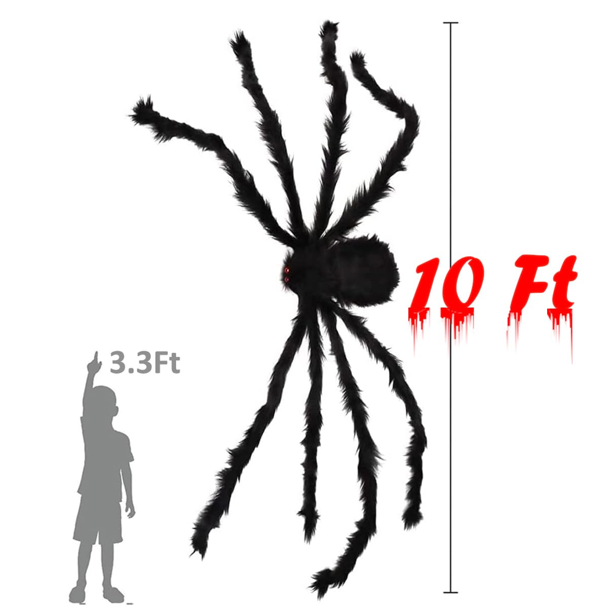 Halloween Outdoor Decorations Giant Spider, 10Ft Scary Large Spider Props for Yard Lawn Halloween Outside Decor and Indoor Party Decor, Black