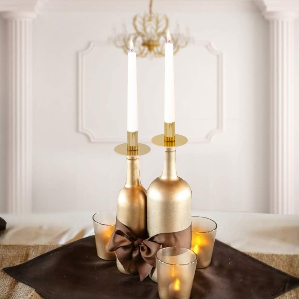VINCIGANT Gold Wine Bottle Taper Candle Holder,Modern Candlestick Holder for Standard Votive Candles,Birthday Wedding Decoration (Set of 4) Gold Candle Stick Holders Centerpieces for Tables Bulk