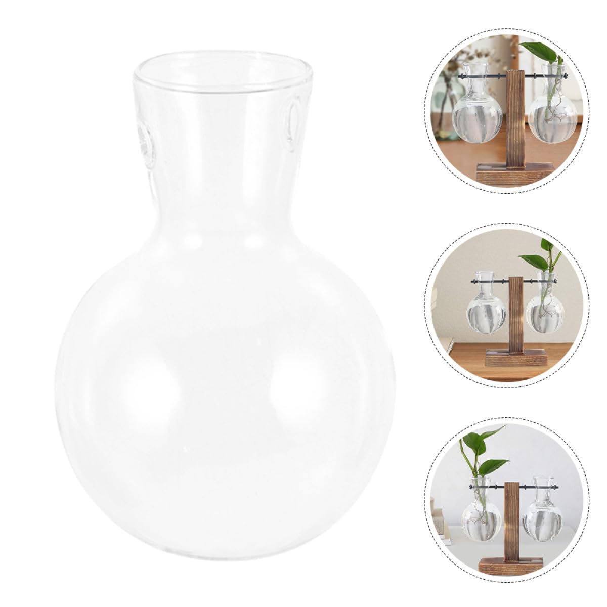 OSOLADY 3Pcs Hydroponic Glass Vase Set with Wooden Stand, High Borosilicate Glass Propagation Planter Jars for Desktop Terrarium and Plant Display