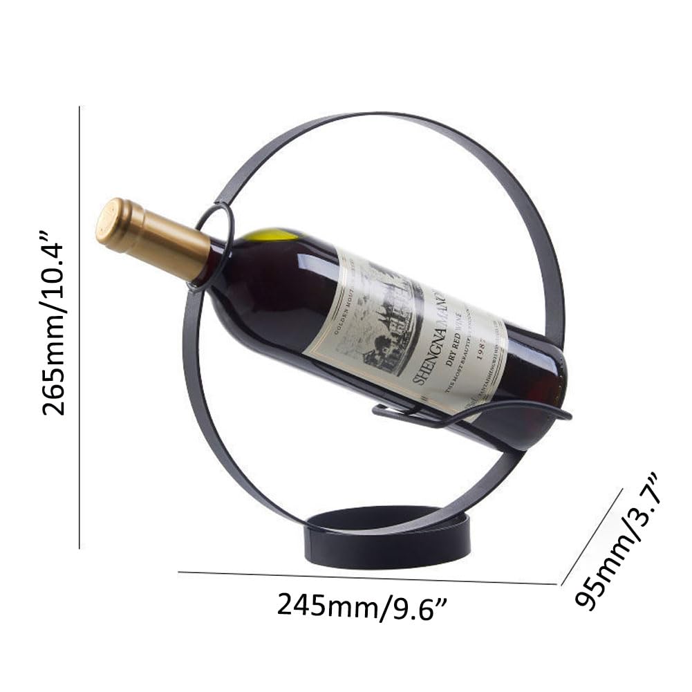 kaileyouxiangongsi Metal Single Tabletop Wine Rack – Freestanding Countertop Decorative Wine Bottle Holder, Unique Wine Gifts and Accessories for Wine Lovers (Black)