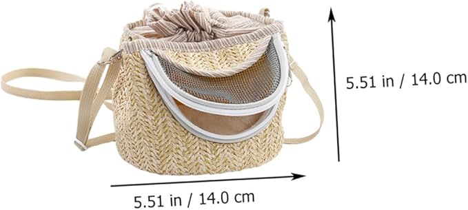 Portable Hamster Carrier with Ventilated Gauze Small Pet Carry-Out Bag Lightweight Straw-Woven Design for Outdoor Travel 5.51X5.51X4.72In