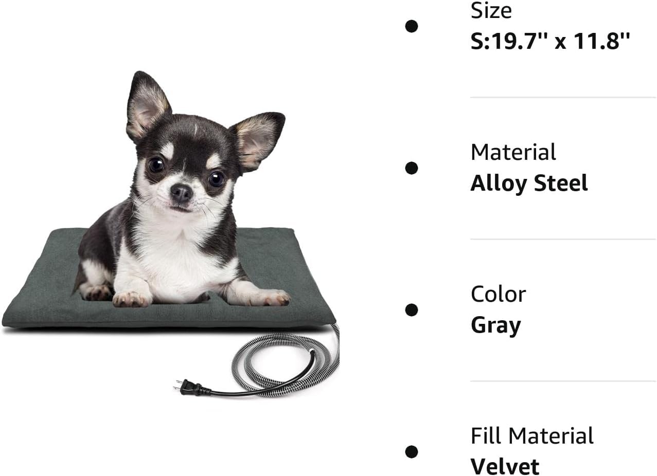 Outdoor Pet Heating Pad for Cat Dog, Heated Cat Mat Dog Mat with Auto Temperature, Pet Warming Pad Heated Cats Dogs House Cat Bed (S: 19.7'' x 11.8'', Gray)