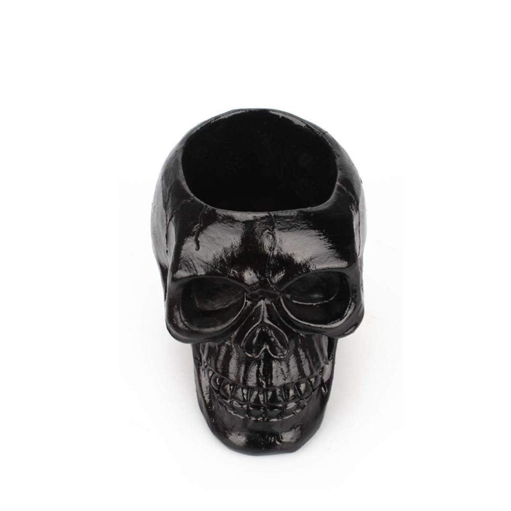 Mikayoo Skull Pen Holder - Makeup Brush Holder & Storage Box for Office Desk or Dressing Table - Green Plant Flower Pot & Halloween Skull (Black)