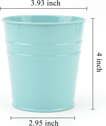 Pen Holder Cup For Desk Pencil Holder Metal Marker Pen Organizer Storage Small Tinplate Flower Pot Succulent Bucket Planters for Office Home - 2 Pack (Blue)