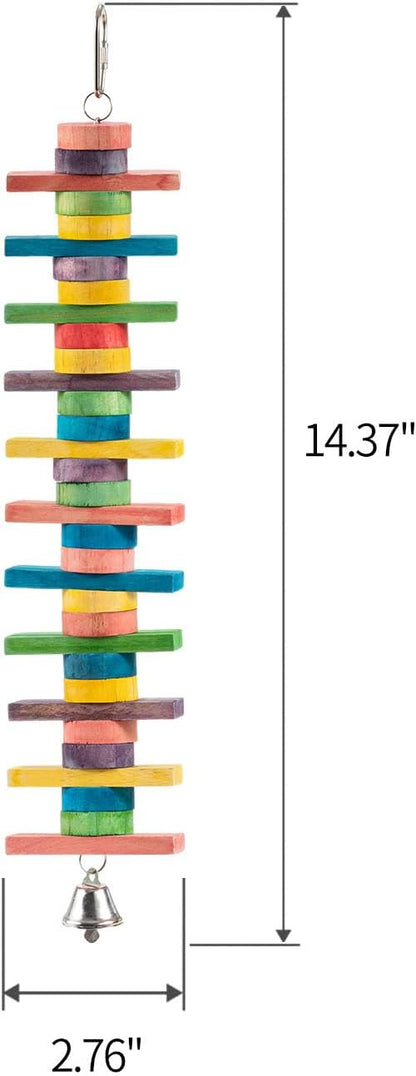 2 PCS 14.37" Multicolored Bird Toys - Stress Relief Chew Parrot Toys, Natural Wooden Blocks, Hanging Bird Cage Accessories, for Parakeets, Cockatiels, Conures, Budgies, Lovebirds