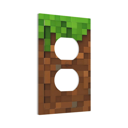 Pixel Style Gamer Themed Grass Block Outlet Covers 1 Gang Duplex Light Switch Cover Decorative Switch Plates Electrical Receptacle Faceplate Wall Plate for Kids Room Office Home Decor