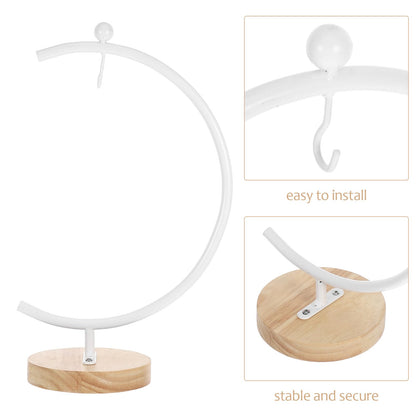 ERINGOGO G-shaped Hanging Ornament Display Stand with Wooden Base Metal Hook Rack for 12-20cm Glass Ball Terrariums Indoor Air Plant Holder Home Decor