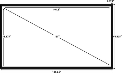 Silver Ticket Products STR Series 6 Piece White 1.1 Gain 120" Diagonal 16:9 Format Projection Screen, Aluminum Frame, Wall Mounted, 109.25x63.625 inches STR-169120