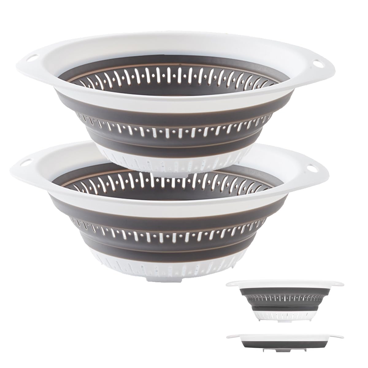 Collapsible Colander and Strainer,Silicone Strainer Colanders & Food Strainers,for Vegetable and Fruit, Kitchen Essentials (2, White, 1.3L+2.5L)