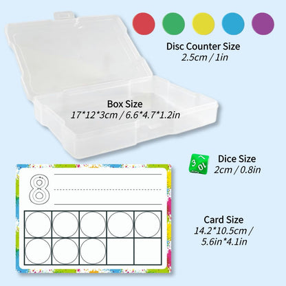 Math Task Boxes Set of 5 Math Manipulatives Themes 230+ Pieces of Number Rods, Base Ten Blocks, Ten Frame Disc Counters, Place Value Blocks, 0-9 Numbers, 3D Shapes, Activity Cards (Disc Counters)
