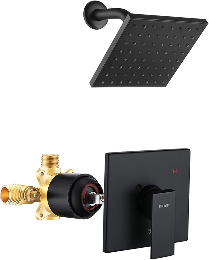 Esnbia Tub Shower Kit, Bathtub Shower Faucet Set（Valve Included) with 6-Inch Rain Shower Head, Single-Handle Shower Trim Kit, Matte Black