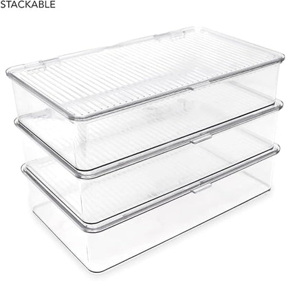 Isaac Jacobs Small Stackable Organizer Bin (10.75” x 6.5” x 2.4”) w Hinged Lid Clear Storage Box Home Office School Fridge Bathroom Kitchen Pantry Container BPAFree Food Safe (Small Clear)