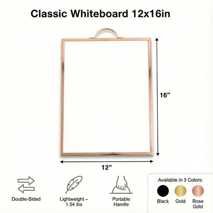 Lulu Office Magnetic Dry Erase Board 12x16 with Handle, Double Sided Portable Rose Gold Whiteboard for Home, Office, School & Kitchen, Includes Weekly & Monthly Magnetic Planner Sheets