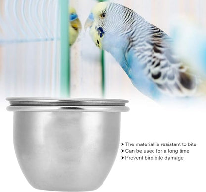SYH&AQYE Stainless Steel Bird Food Water Coop Cup, Bird Feeding Dish Feeder with Clamp Holder Bird Cage Feeder Set for Macaw African Greys Budgies(7.5cm)