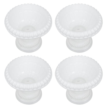 SEWACC 4pcs Mini Roman Style Flower Pots, Plastic Wedding Flower Containers, Decorative Pedestal Planters for Home, White, 6.29 x 6.29 x 5.51 Inch