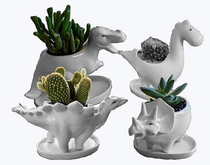 zmgmsmh Ceramic Succulent Plant Pot Cactus Plant Pot Flower Pot Container Planter with Drainage Hole Home Office Desk Garden Gift Idea Animal Shaped Flower Pot Cute Vase Pot (4pcs Dinosaur)