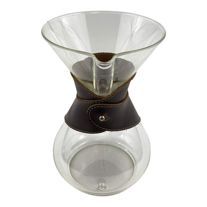Hide & Drink, Pour Over Collar Compatible with Chemex 6-Cup Glass Handmade from Full Grain Leather - Bourbon Brown