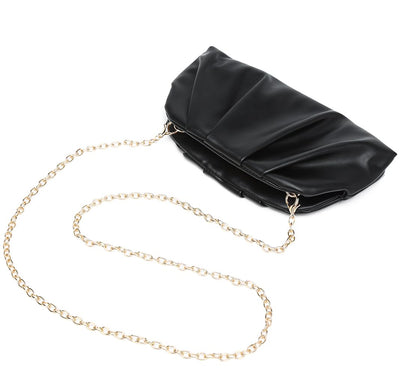 Dreubea Women's Fashion Cloud Shape Evening Bag Charming Fold Leather Clutch Handbag with Chain Beige