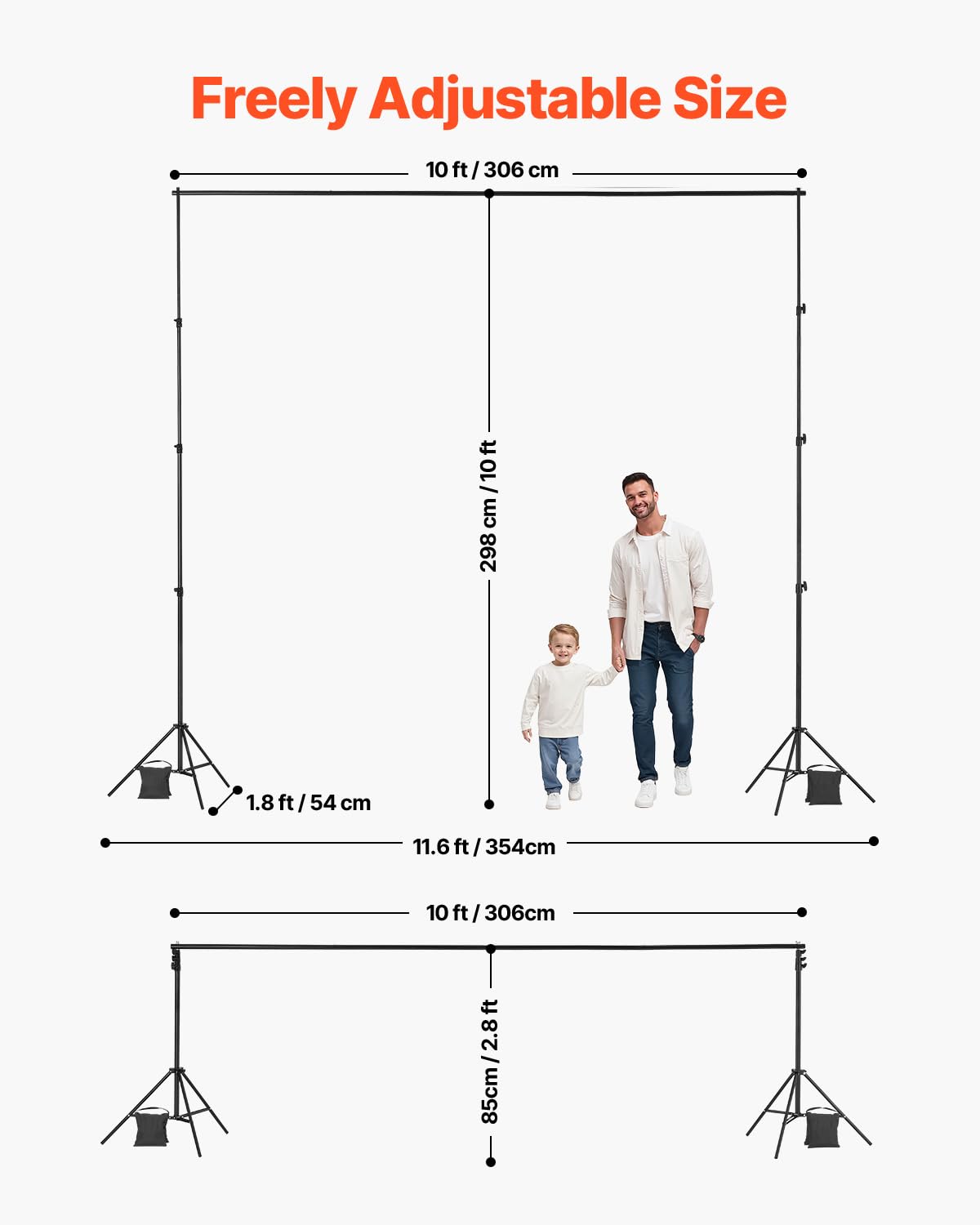 VEVOR Backdrop Stand, 10 x 10 ft Adjustable Photo Backdrop Stand Kit, Portable Background with 4 Crossbars, Heavy Duty Projector Screen , for Wedding, Photo Video Studio & Party