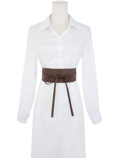 Elerevyo Women's Faux Leather Obi Belts Bowknot Wrap Around Wide Waistband for Evening Outfit Dress Shirts One Size Coffee